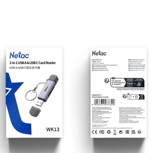 Netac WK13 Dual USB 3.0 & Type-C Card Reader – Gray