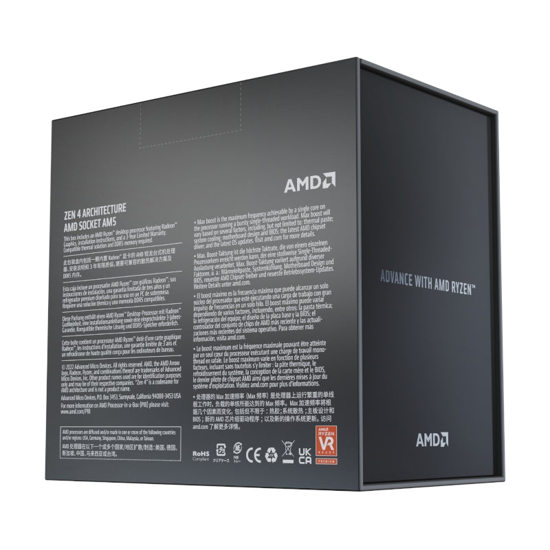 AMD Ryzen 9 7900x 5nm SKT AM5 CPU; 12 Core/24 Thread Base Clock 4.7GHz; Max Boost Clock 5.0GHz ;76 MB Cache; Radeon Graphics; No