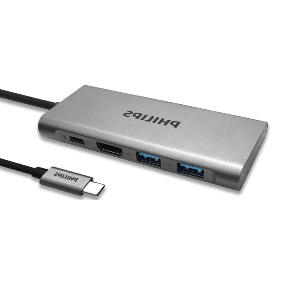 Philips DLK5514C/94 USB-C 4-port hub with 4K HDMI and two USB 3.0 ports in aluminum
