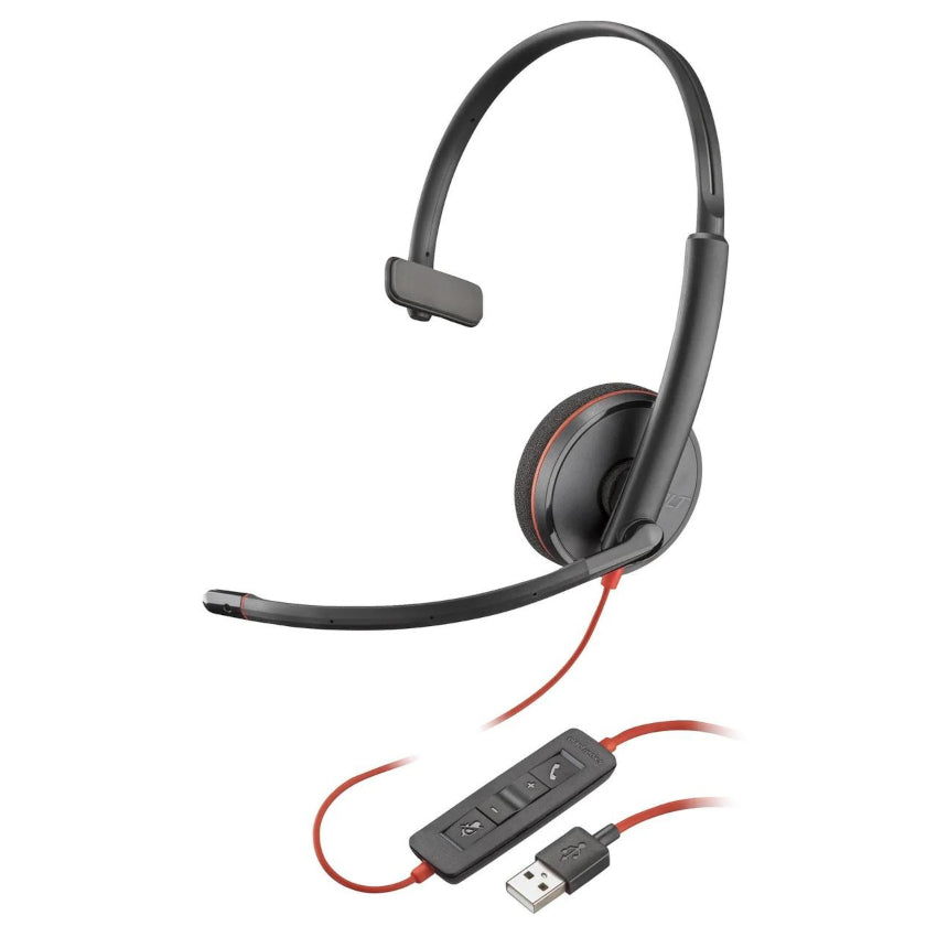 Black headset with USB adapter on a white background