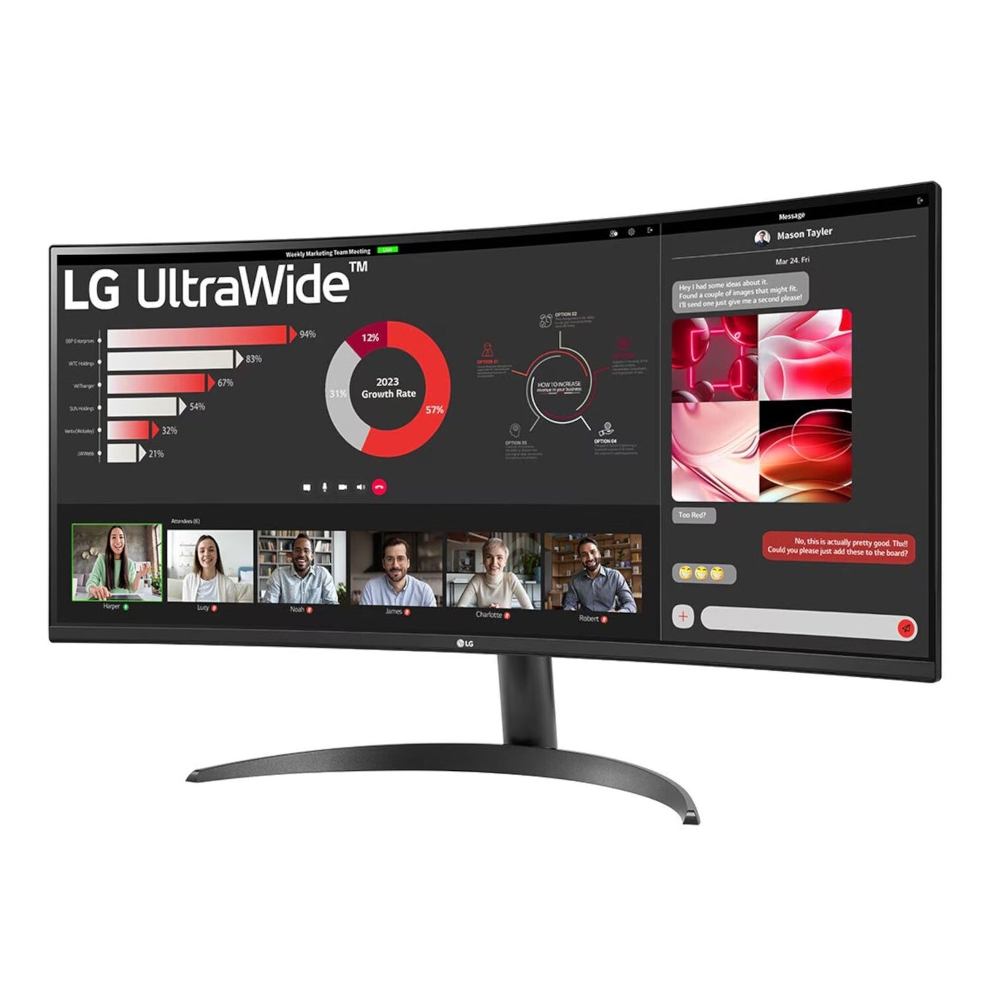 LG UltraWide 34'' QHD VA Curved Monitor 100Hz; 3440x1440 VA; Screen Split Software (Download); HDMI; Display Port; Tilt