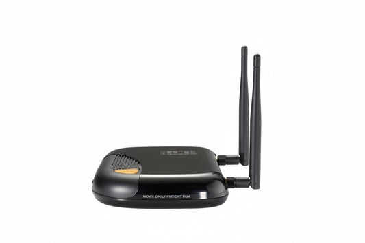 The router's WPS button on the side for easy secure connection.