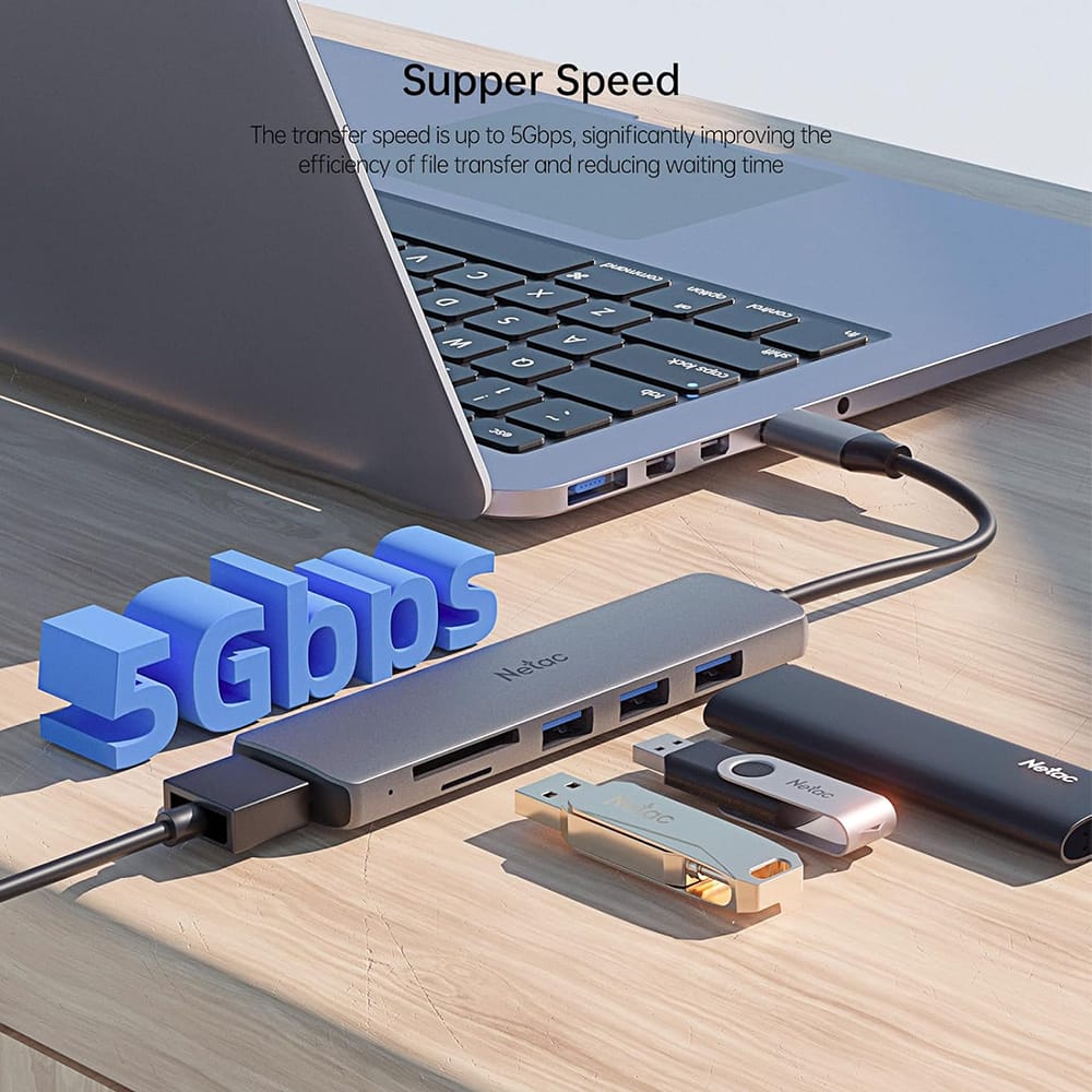 Netac 6-in-1 USB-C Hub with HDMI, USB 3.0 & Card Slots