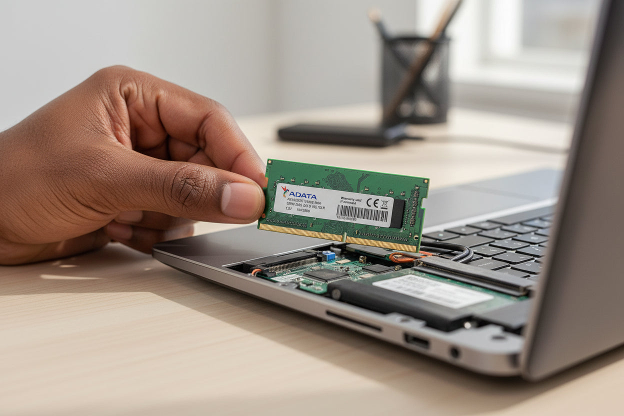 Context image of the memory module installed in a laptop motherboard.