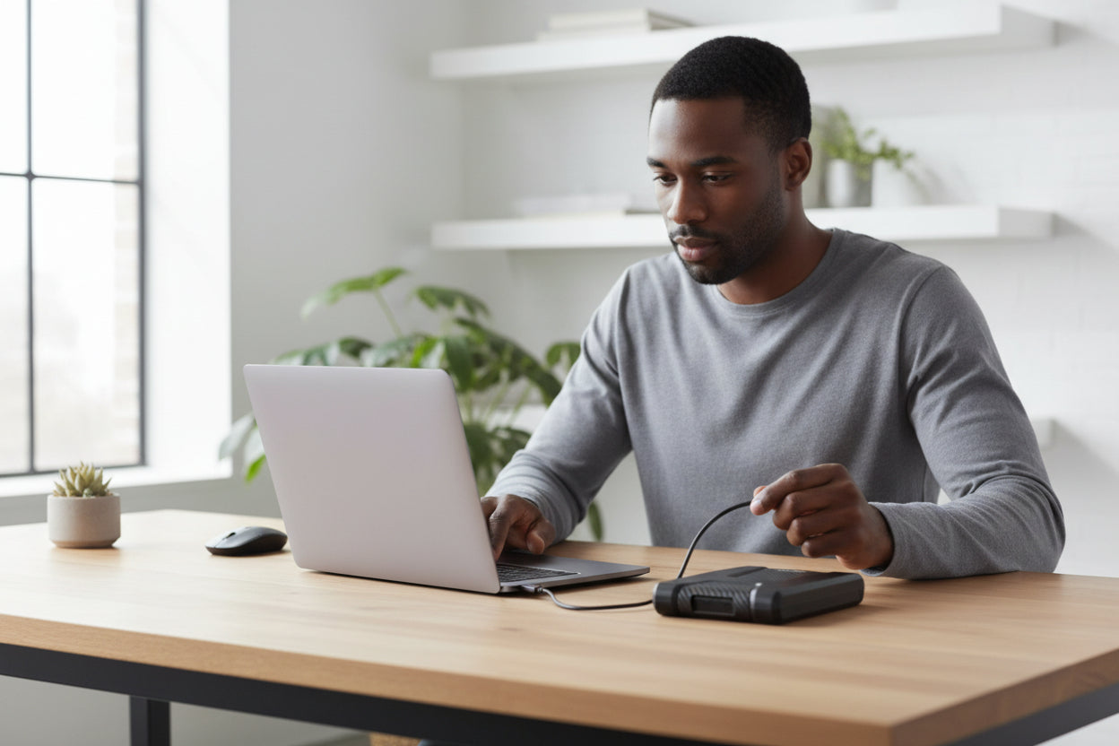 Rear view illustrating the USB 3.2 Gen 1 (Type-B) connector port.
