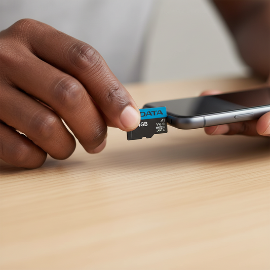 Context image of the card installed in a smartphone or tablet for Full HD recording.