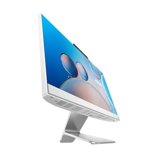 Modern computer monitor with a blue screen on a white background