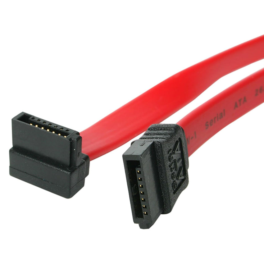 Two black SATA cable connectors with red straps on a white background