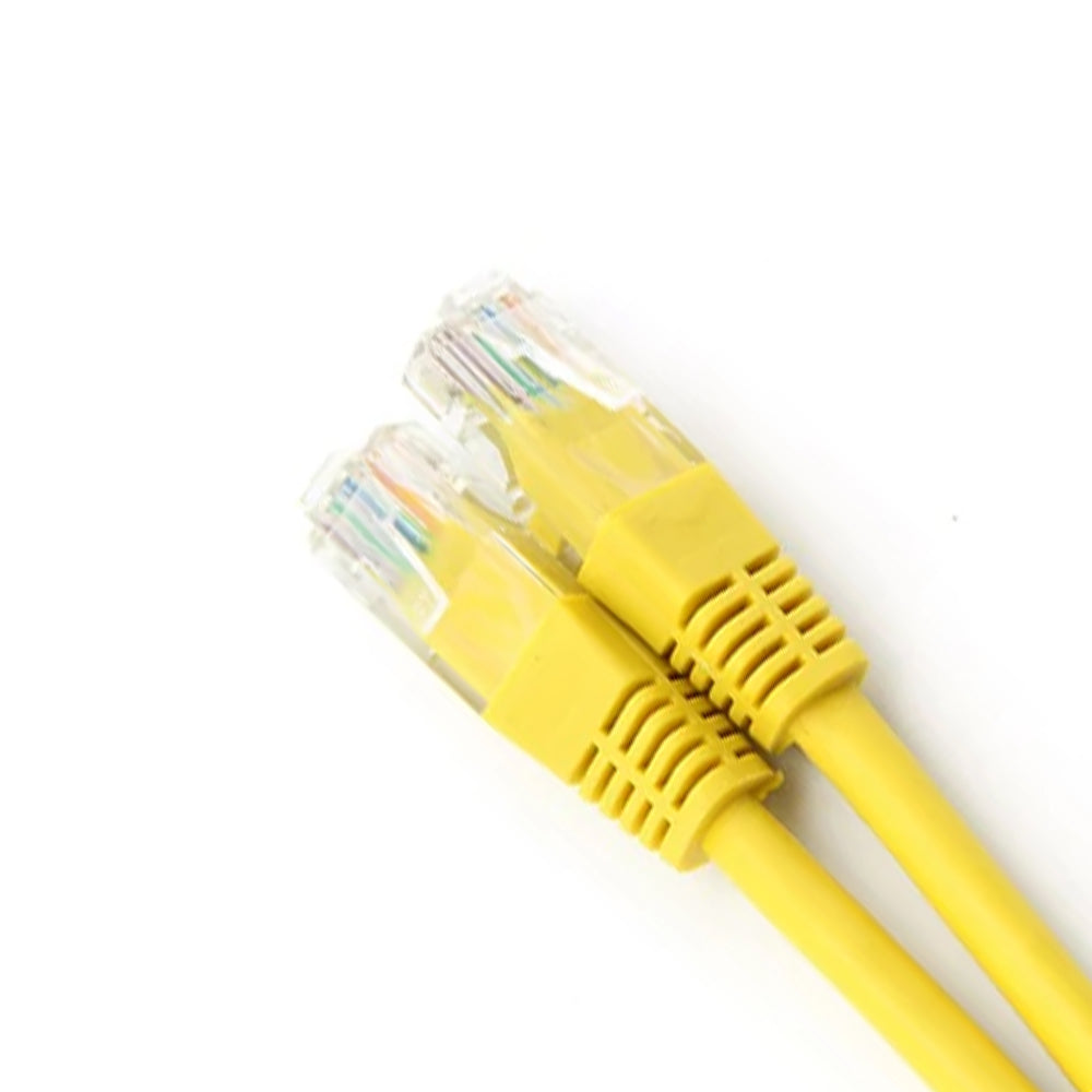 Two yellow MicroWorld CAT5 patch cables, 20 cm, with RJ45 connectors.