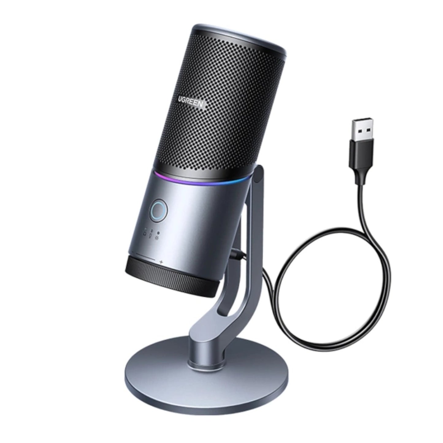 USB microphone with stand on a white background
