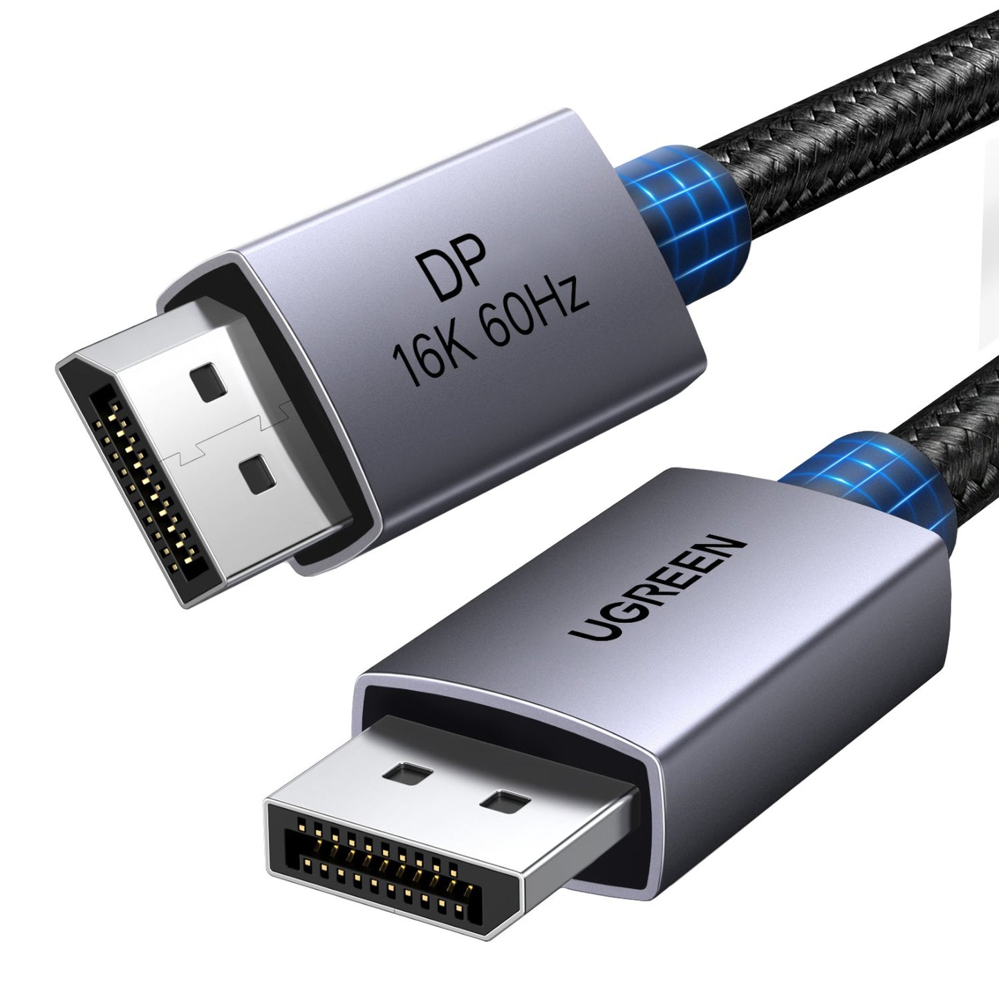 UGreen DP131 DisplayPort 2.1 Braided Cable 1M ( 80Gbps | 16K | 60Hz ) - Black/Grey