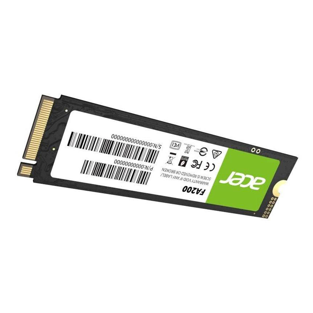 Acer FA200 1TB M.2 NVMe PCIe Gen4 x4 SSD, PS5-ready, green Acer label, angled view.