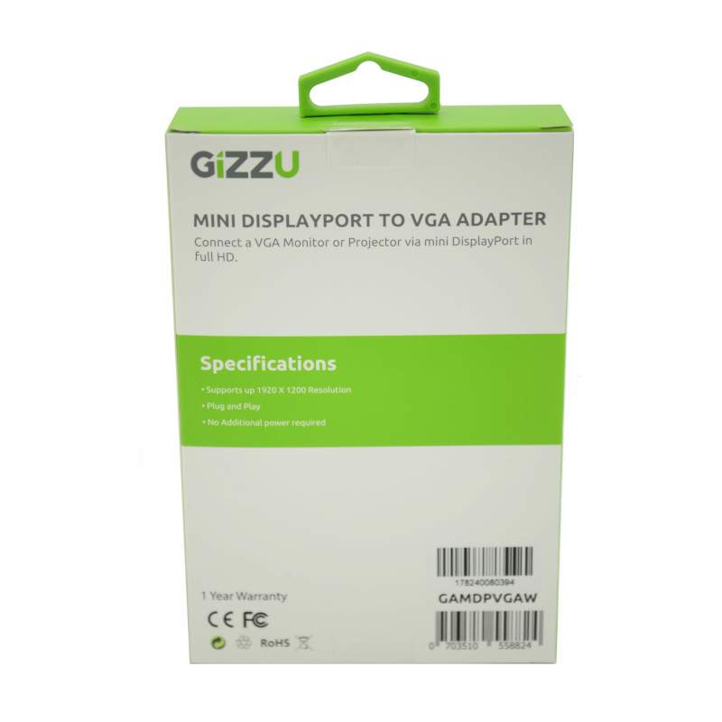 Gizzu White Mini Display Port to VGA Adapter