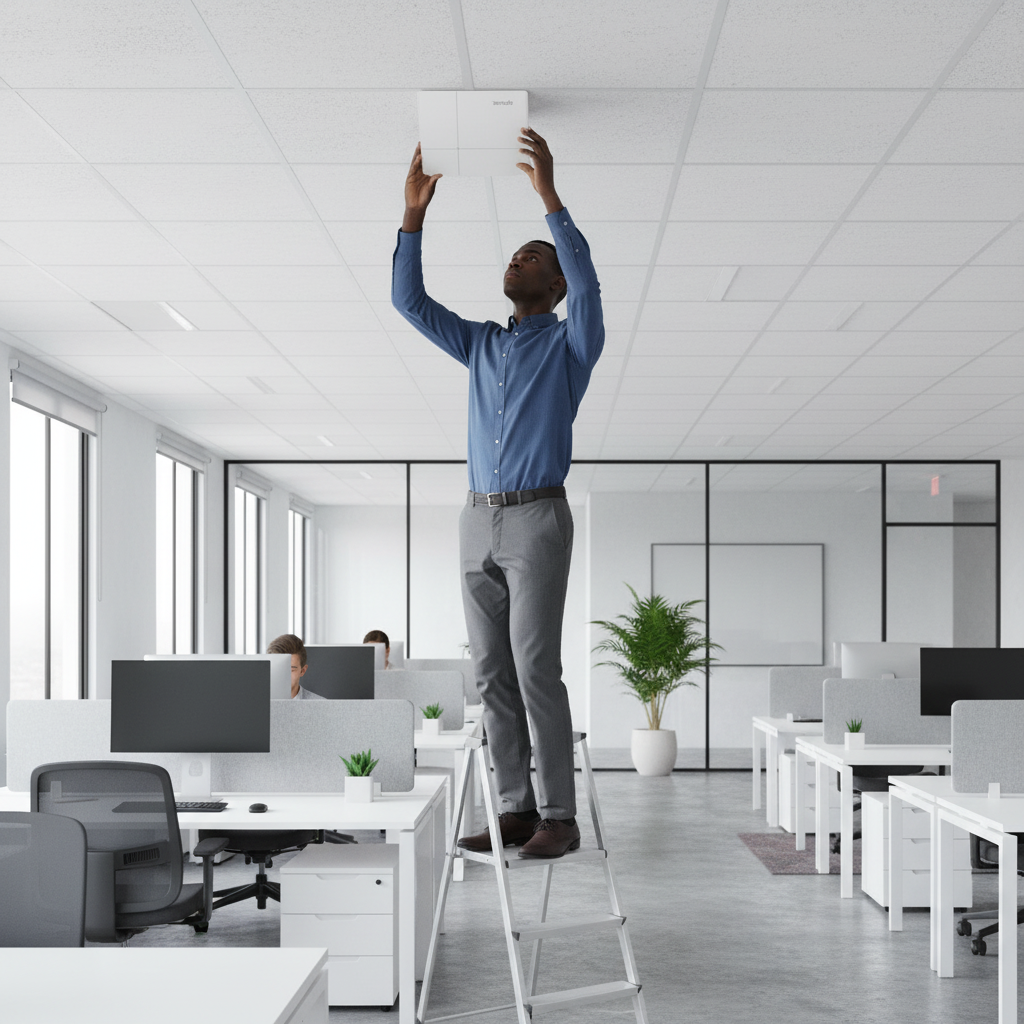 Context image of the AP installed in an office or commercial environment.