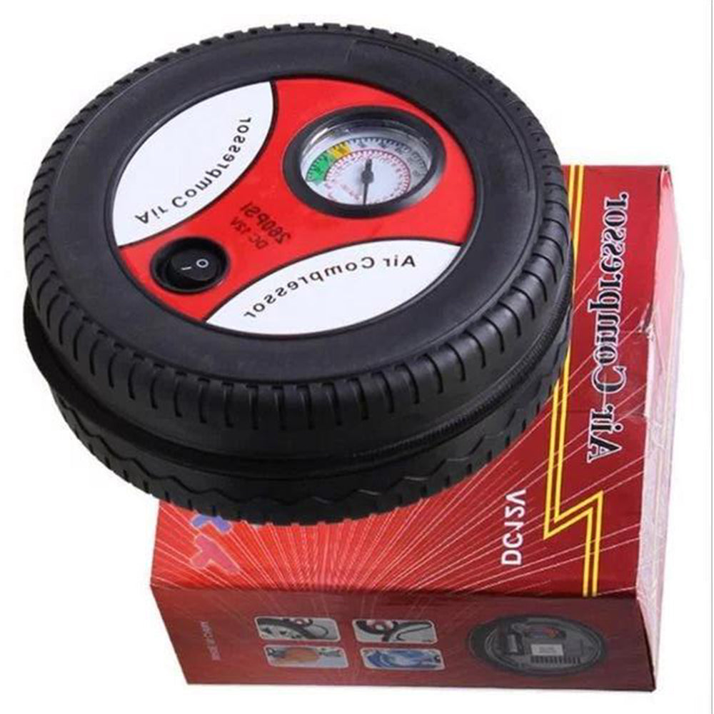 MicroWorld Handy Car Tyre Pump with pressure gauge, 260 PSI, DC12V 150W portable inflator.
