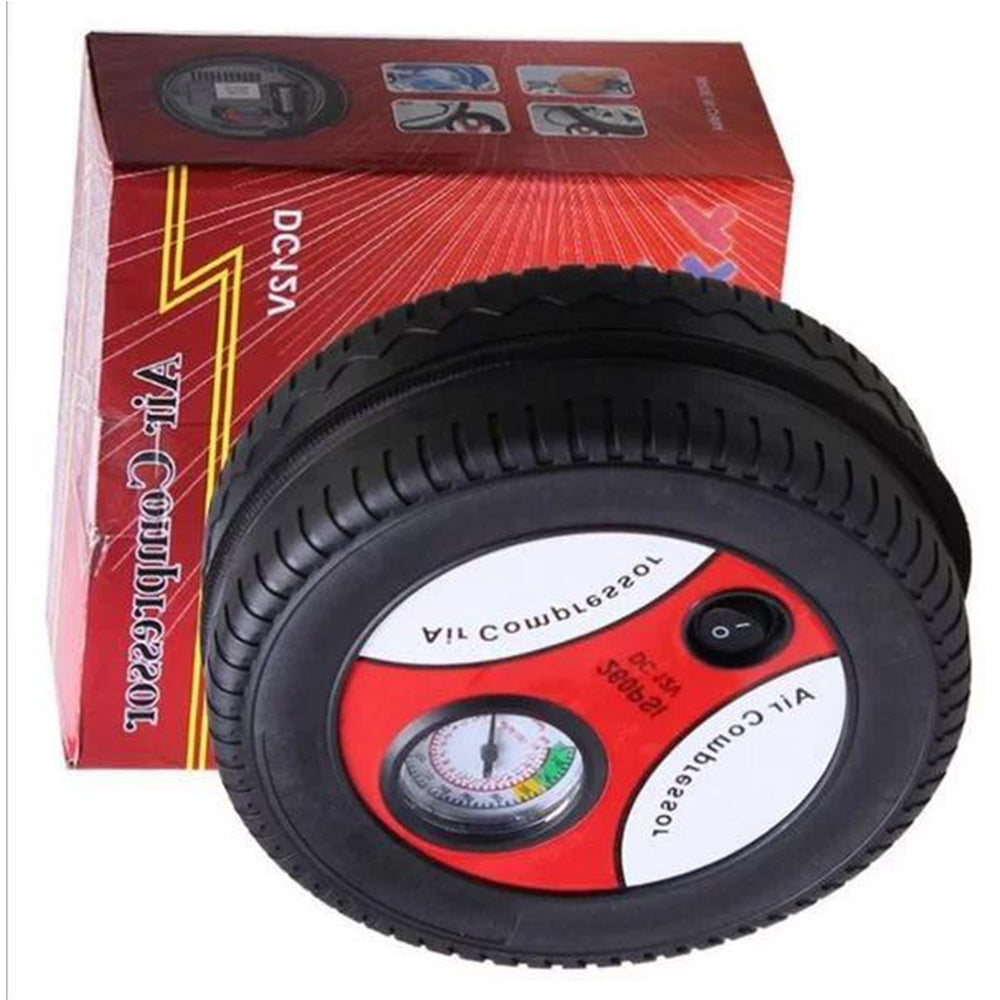 MicroWorld Handy Car Tyre Pump: portable 260 PSI DC12V 150W inflator with built-in gauge.