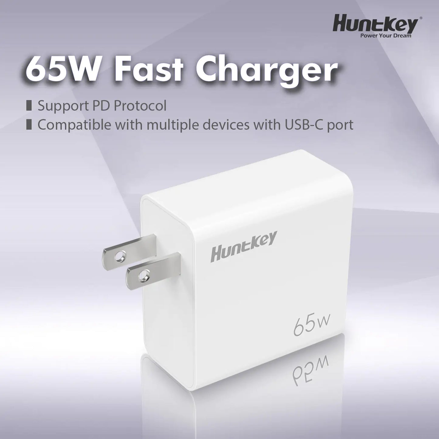 The charger displayed at an angle, highlighting the foldable plug design.