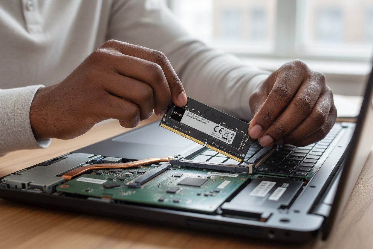 Context image of the memory module installed in a laptop motherboard.