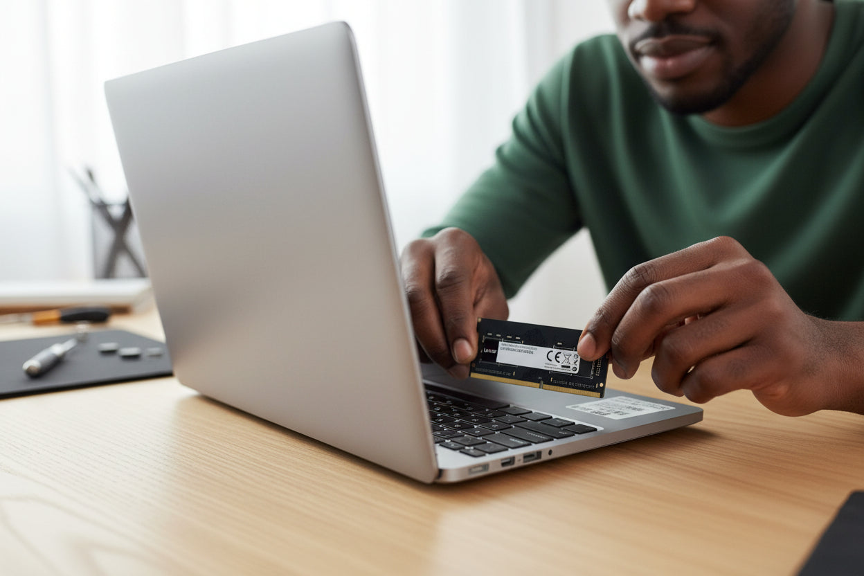 Context image of the memory module installed in a laptop motherboard.