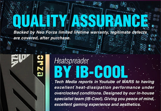 Advertisement for a heatspreader with IB-Cool branding and quality assurance information.