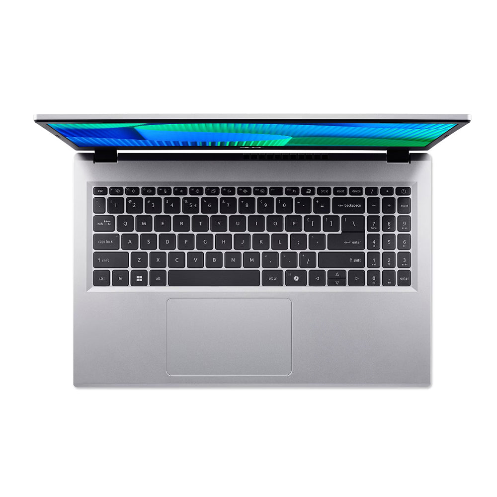Acer Extensa 15 EX215-57 i5, 8GB RAM, 512GB SSD, 15.6in FHD laptop, top-down view of silver chassis and keyboard