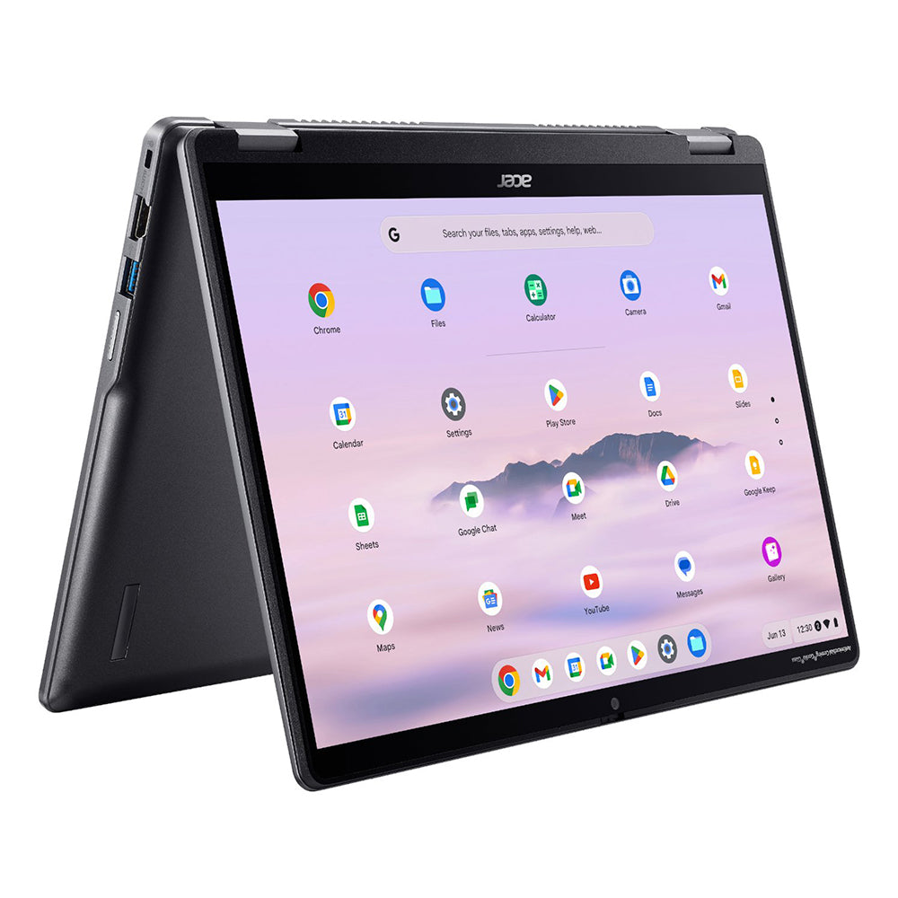 Acer Chromebook Plus Spin 514 14-inch 2-in-1 in tent mode with Chrome OS home screen