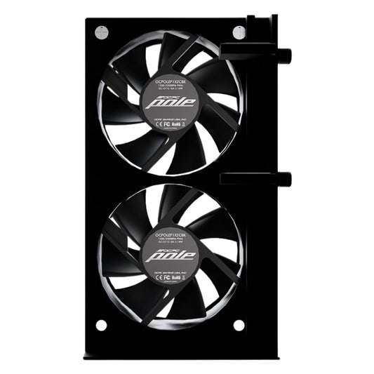 Black dual-fan GPU cooling system with 'Pole' branding on a white background