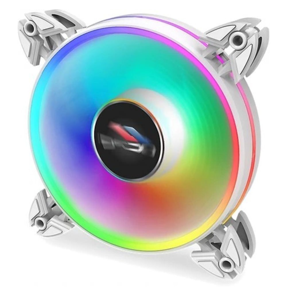 Front view of 120mm white ARGB fan with translucent blades