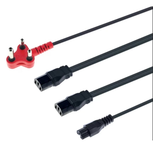 MicroWorld 3-pin power cable, 4m, black with red plug end and black connectors.
