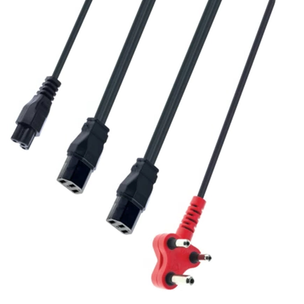 MicroWorld CAB-PWR-2H-1CLO-4M black 4m 3-pin power cable with three female ends and red plug