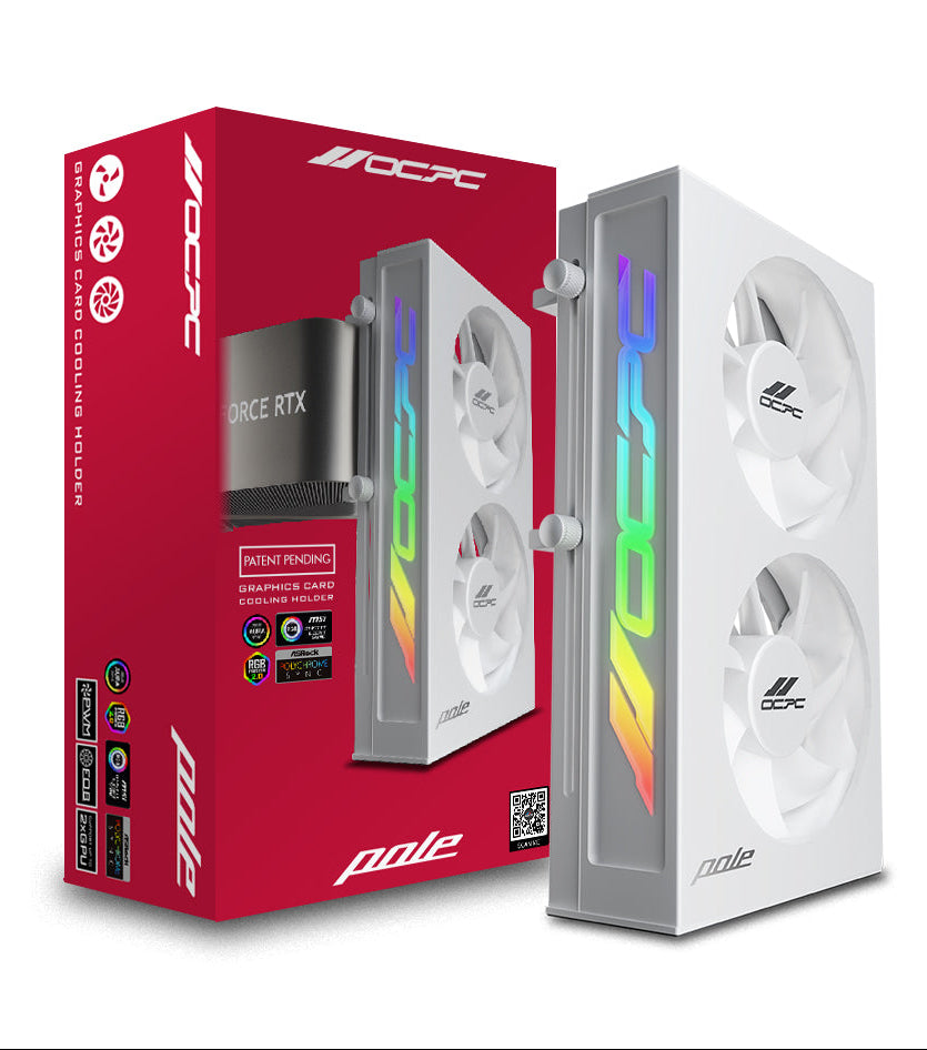 OCPC graphics card holder packaging with red and white design