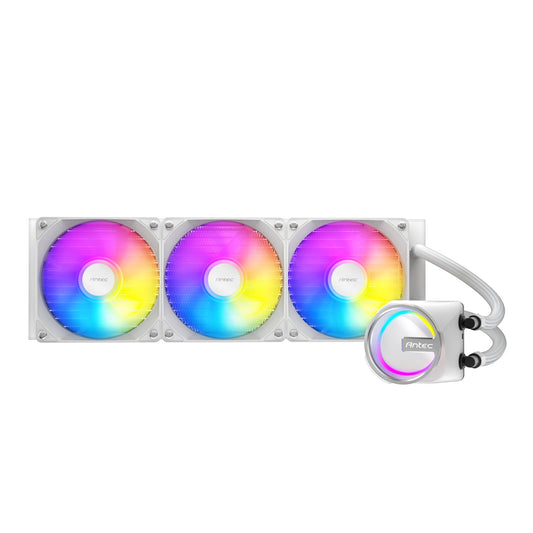 Three RGB fans with a pump on a white background