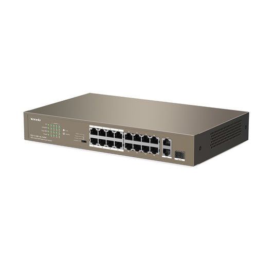 The switch installed in a 1U rack with other surveillance equipment.