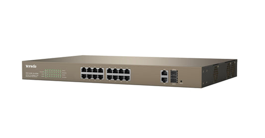 The switch installed in a surveillance rack powering multiple IP cameras.