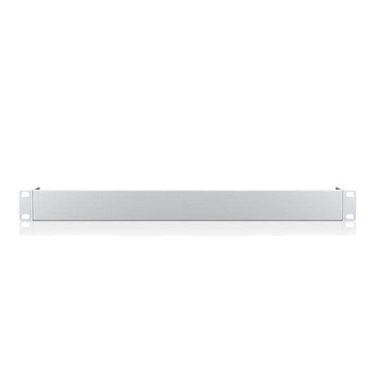 Blank metal faceplate installed in 19-inch server rack