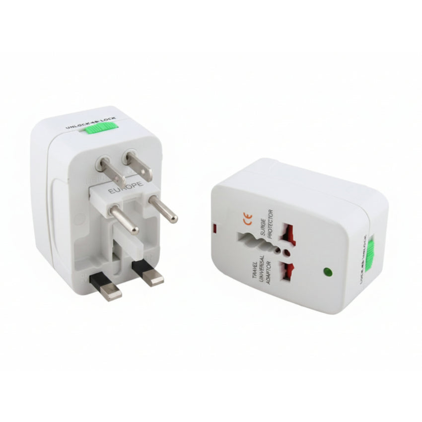 The adapter showing its universal socket with built-in safety shutters.