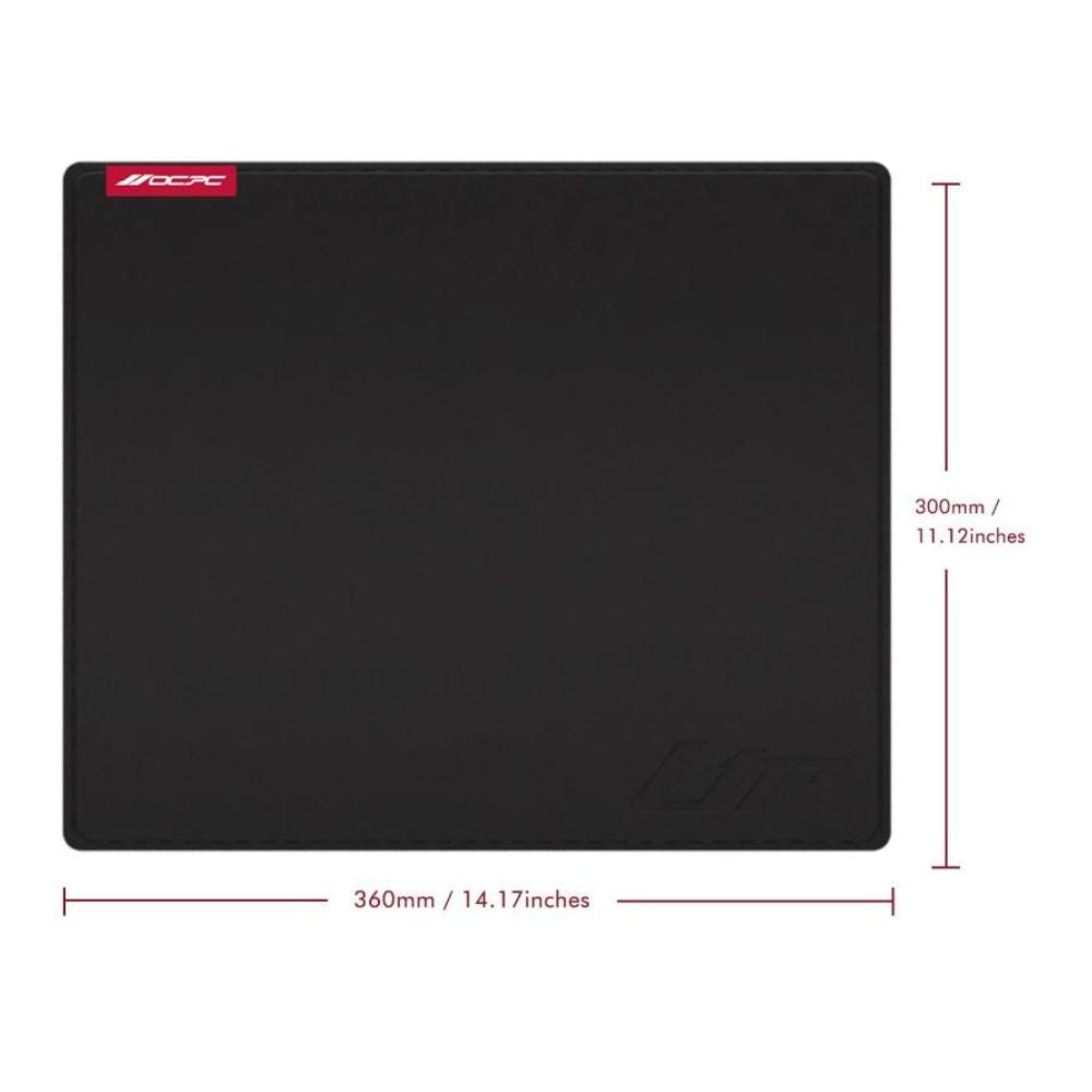 OCPC LTR Gaming Mousepad Medium in black, 360×300×3 mm, premium PU leather, non-slip base.