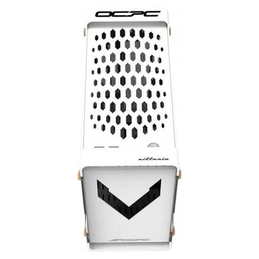 OCPC Vittoria ITX PC Case White, compact mini-ITX with perforated front panel.