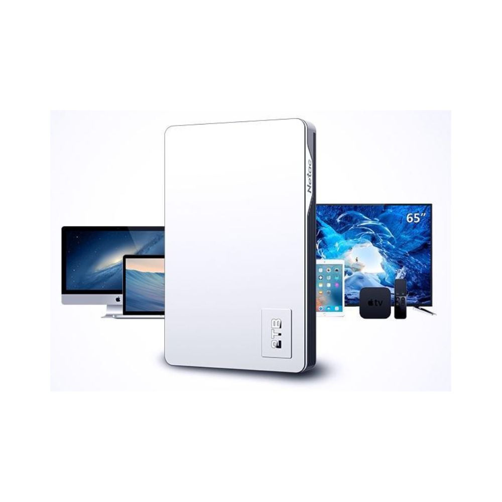 Netac 2TB external hard drive with USB 3.0 for fast backup and data transfer; slim portable silver HDD.