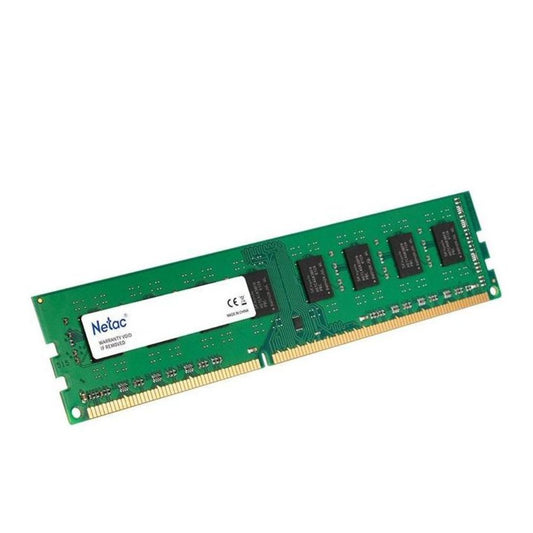 Netac 4GB DDR3 1600MHz 240-pin UDIMM desktop RAM module with green PCB and black memory chips.