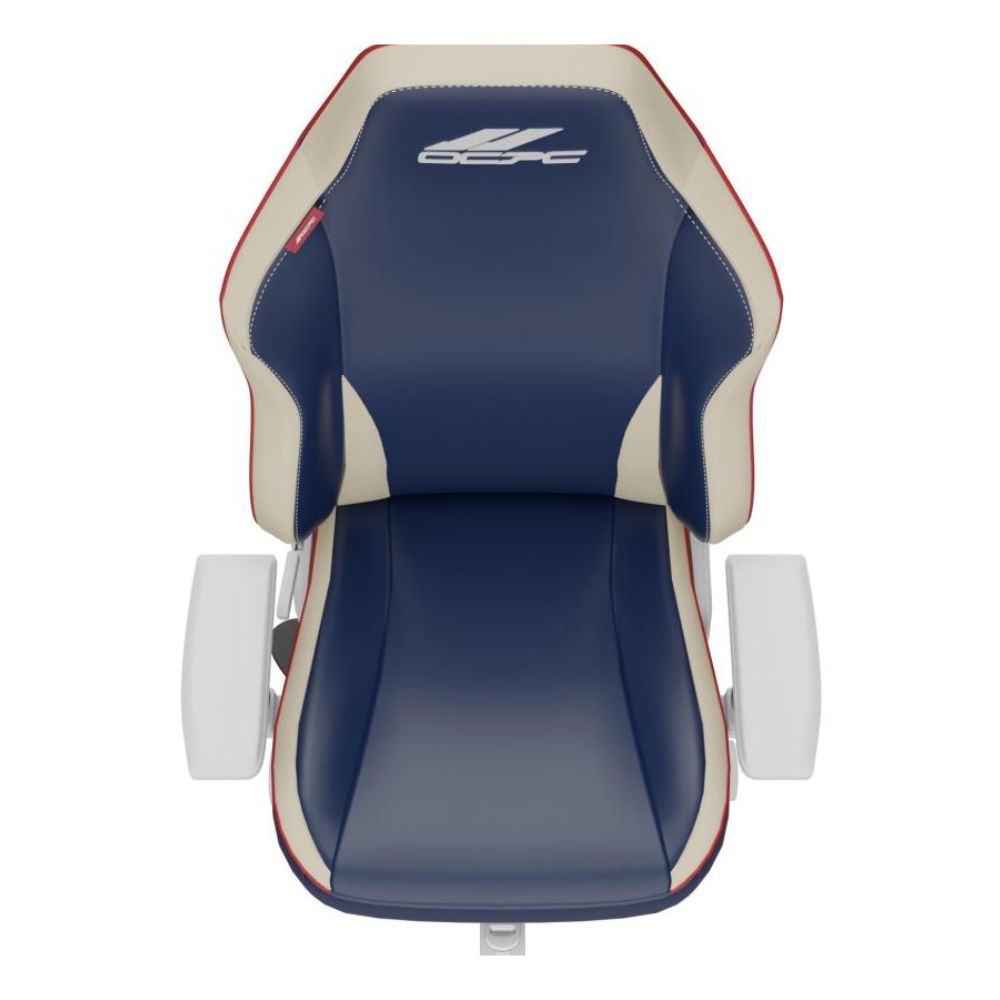 OCPC AMR-12 AMORE kids gaming chair in blue with beige accents and white armrests, ergonomic & adjustable