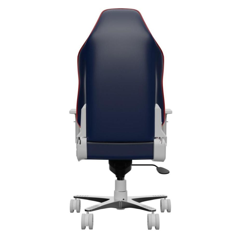 Back view of OCPC AMR-12 AMORE kids gaming chair in blue with ergonomic, adjustable design and wheeled base.