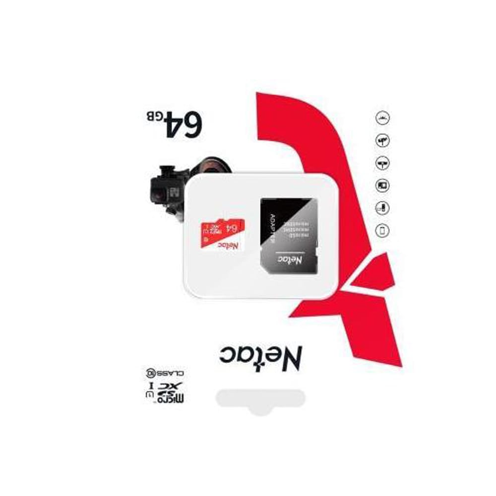 Netac ECO 64GB MicroSD Card with SD Adapter, Class 10 UHS-I high-speed storage for smartphones, cameras, drones.