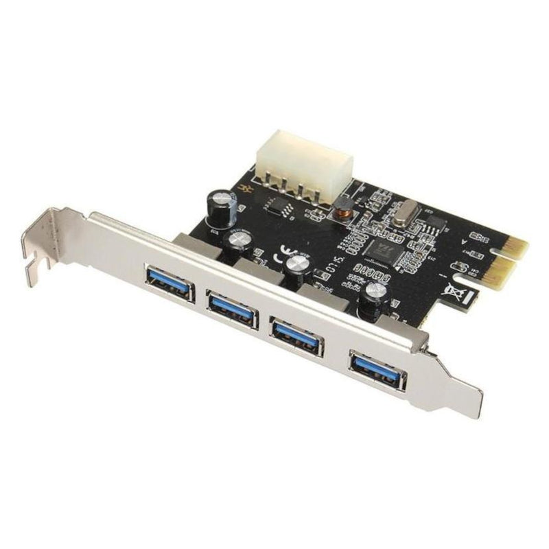 PCIe card with USB ports on a white background