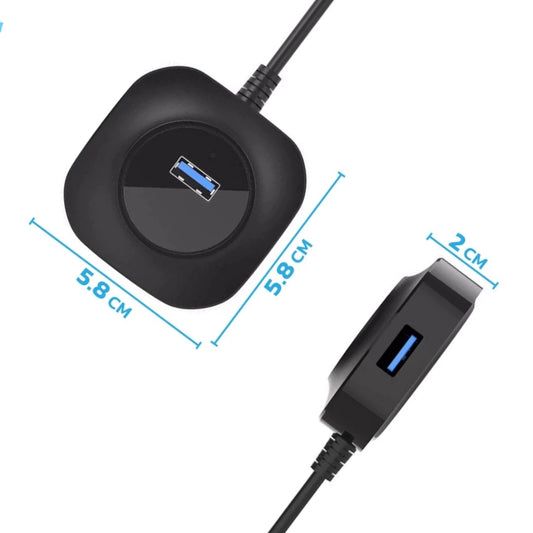 top and side profile view of the Glink GL-U02 USB3.0 4 port usb hub showing ports and the dimensions