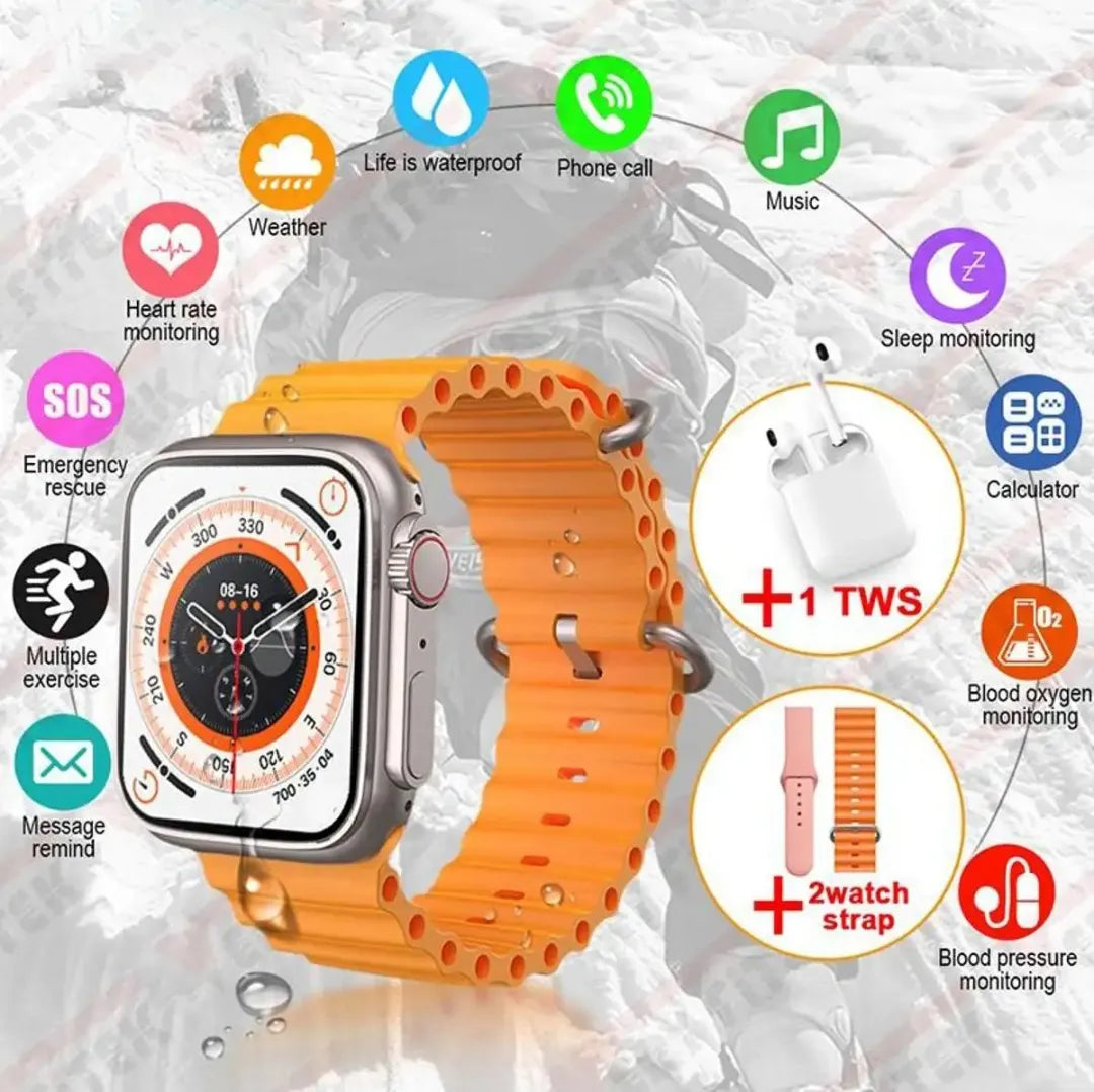I8 Ultra Smart Watch & Wireless Earbuds Set – Bluetooth Call, Fitness Tracker, Touchscreen Combo