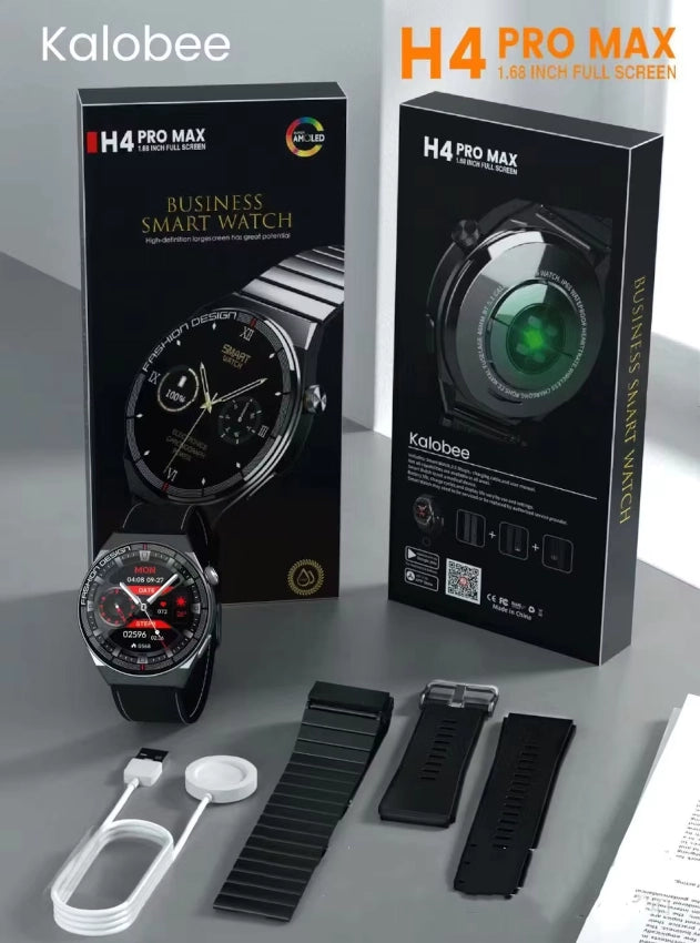 Kalobee H4 Pro Max Smart Watch 1.68" – Bluetooth Call, AMOLED Display, Wireless Charging, Business Watch