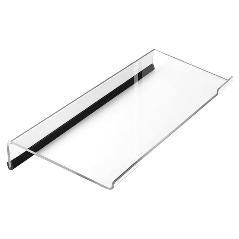 Clear acrylic shelf on a white background
