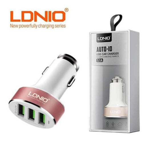 LDNIO 3 Port USB 5.1A Car Charger - Rosegold