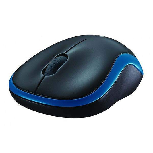 Logitech Wireless Mouse M185 (Black & Blue) Nano USB receiver 3 buttons optical tracking with wheel 10m range 12-month battery l
